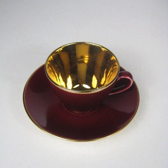Royal Copenhagen Burgundy Red Gold Vintage Confetti Demitasse Set Denmark 1950s - Picture 1 of 16
